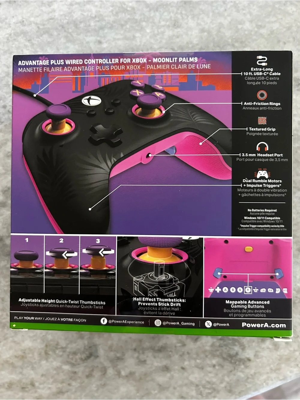 PowerA Advantage+ Wired Xbox Controller — Black with Purple & Pink Accents